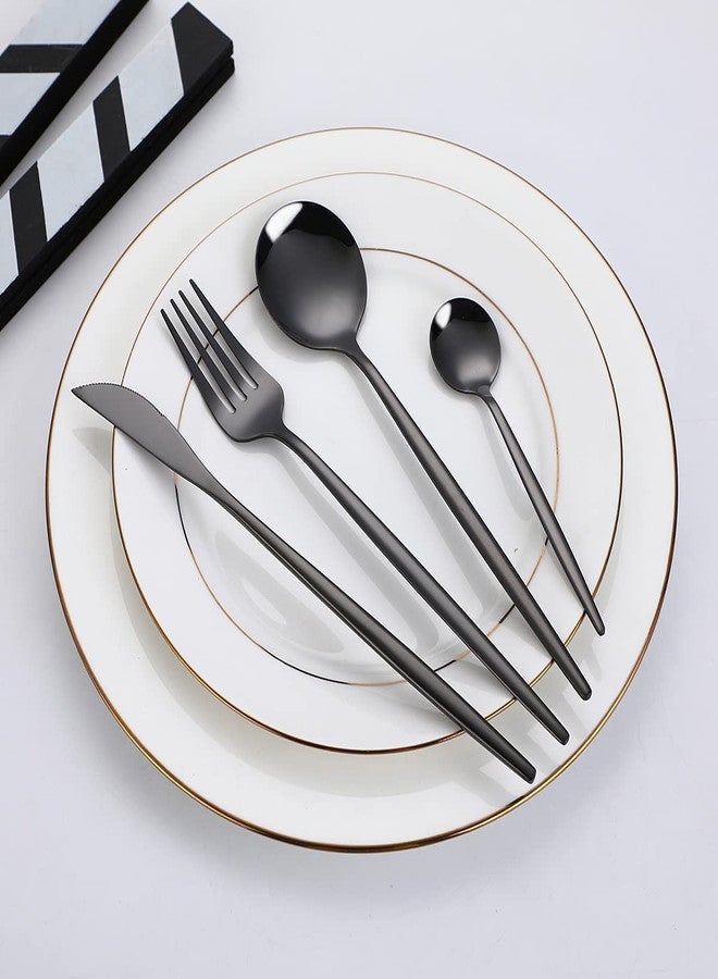 STAR WORK Black Flatware Stainless Steel Forks and Spoons Silverware for Home,Kitchen,Restaurant Hotel,Matte Black Kitchen Utensils Satin Finished Polished/Dishwasher Safe (Pack of 16) - Image 2